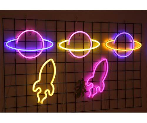 Hot LED Neon Light Sign Planet Flash Moon Lights Bedroom