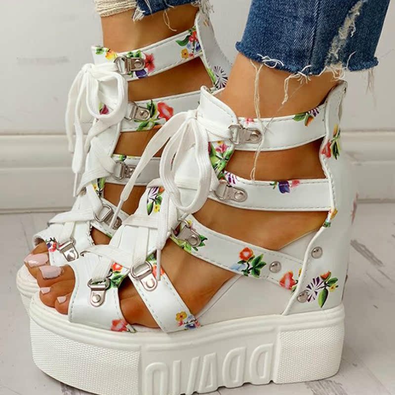 INS Hot Print Leisure Wedges Women's Shoes 2020 Summ