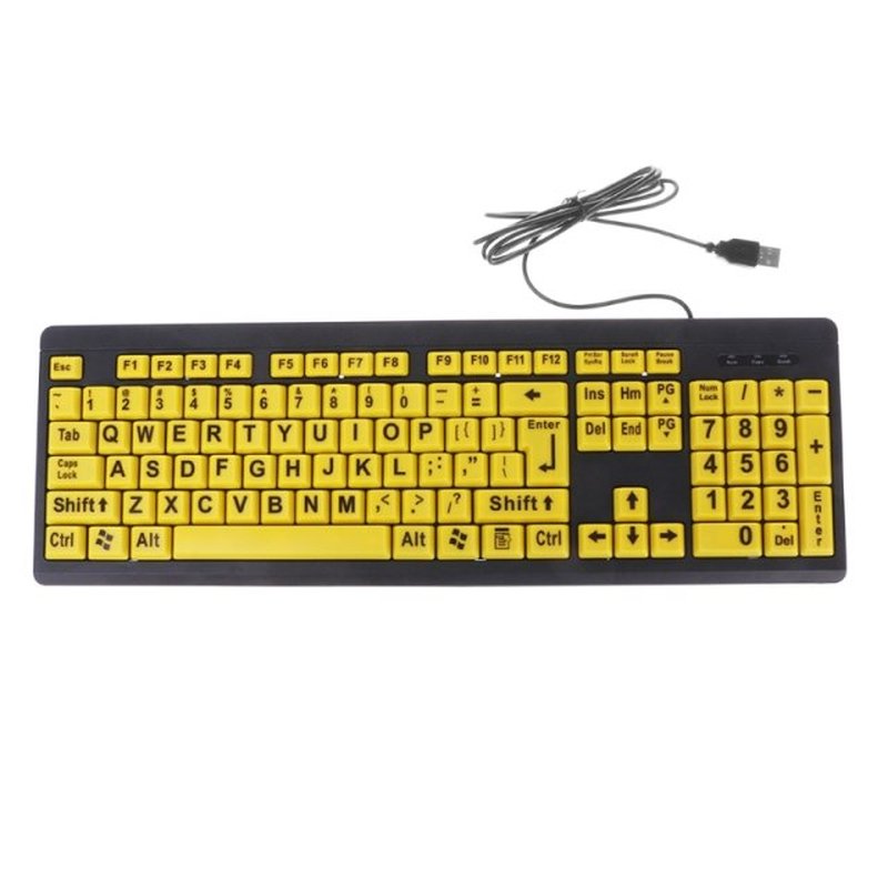 2020 New Big Black Letter Print Yellow Button USB Wired Keyb