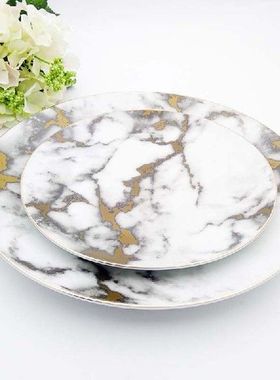Ceramic Plate Gold Dish Marble Tray Dinner Plate Set Round