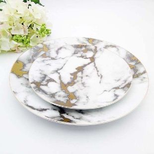 Ceramic Plate Gold Dish Marble Tray Dinner Plate Set Round