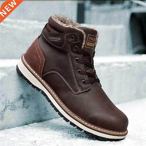 Split Leather Ankle Boots For Men Winter Plush Warming Male