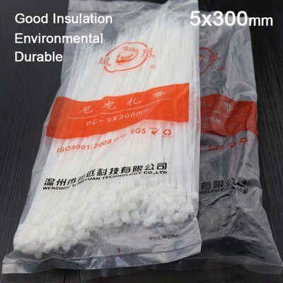 250PCS 5X250/300 White Black Milk Cable Wire Zip Ties Self L