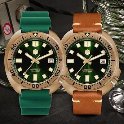 San Martin 44mm Abalone V4 Turtle Solid Bronze Vintage Diver