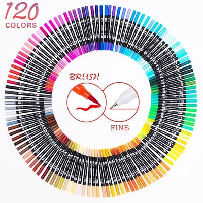 12 120 Color Dual Brush Art Marker Pens Fine Tip and Brush