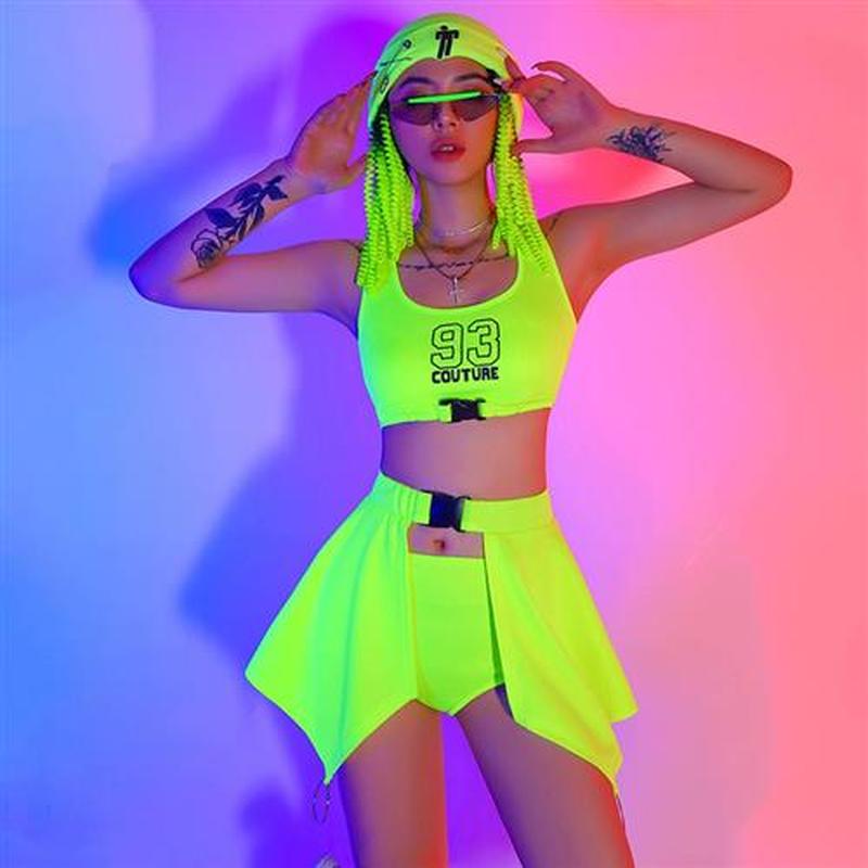 New Jazz Dance Costume Women Hip Hop Fluorescent Green Outfi