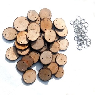 50pcs Wooden Circle Discs Tags with Holes Ring Clips for Bir