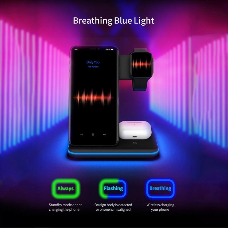 15W 3 in 1  Charging Qi Wireless Charger Stand for iPhon