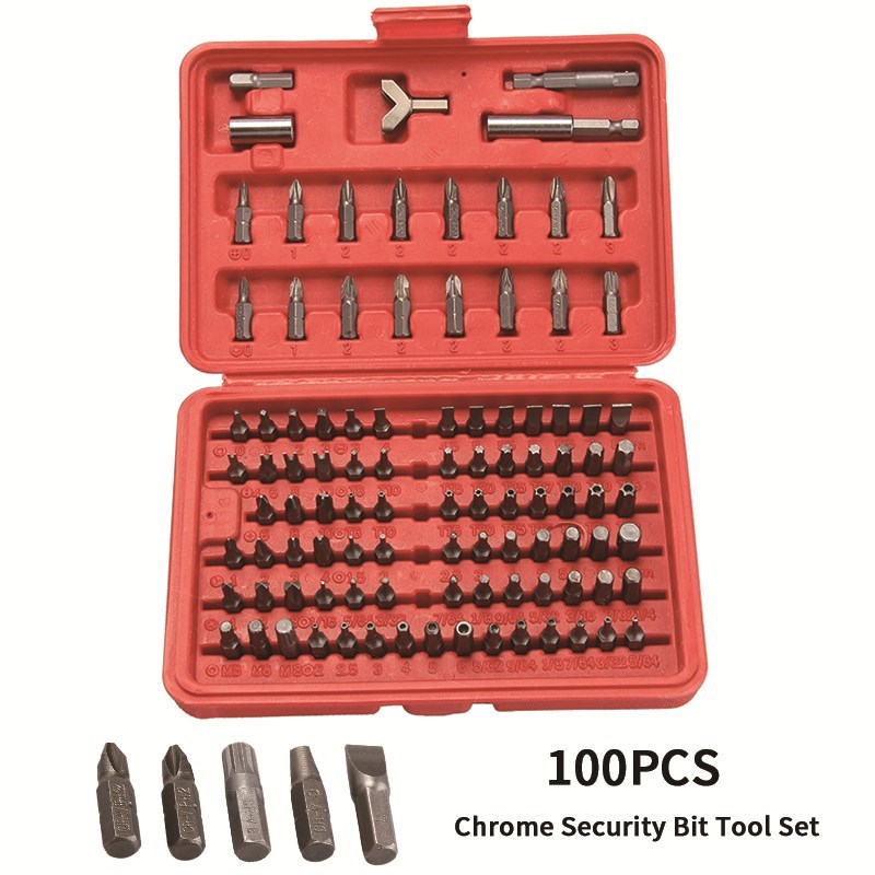 100Pcs Chrome Security Bit Tool Set Torx Hex Drill Star Span