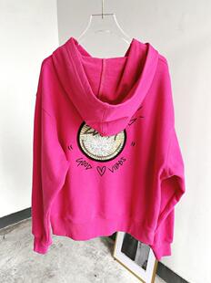 2021 Back Embroidery Letters Rose Pink Hooded Sweatshirt Wom