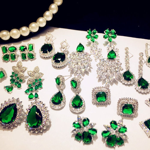925 Sterling Silver Drop Earrings For Women Emerald Vintage