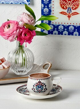 White Authentic Turkish Coffee Set Set in Espresso Patterned