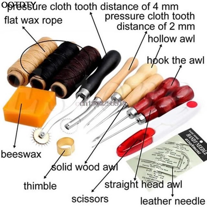 1set 13Pcs Leather Craft Hand Stitching Sewing Tool Thread A