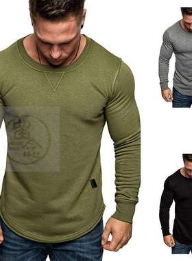 Autumn solid color round neck neck inverted triange logo he