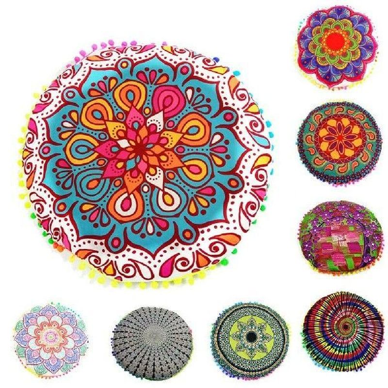 43cm Round Bohemian Mandala Floor Cushion Cover Home Sofa-封面