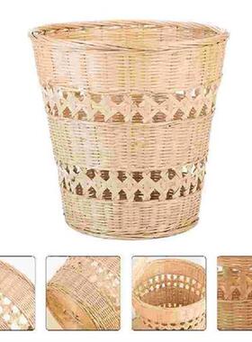 Basket Waste Can Trash Woven Wicker Garbage Storage Rattan