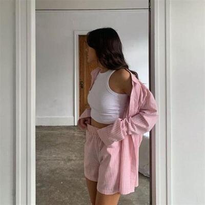 Loung Wear Women s Home Clothes Stripe Long Sve Shirt Top