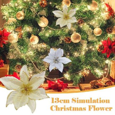 Bunga Natal dengan Perbatasan Emas Bunga Glitter untuk