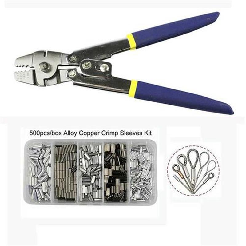 Fishing Pliers Wire Rope Crimping Tool with 500Pcs Ferrule C
