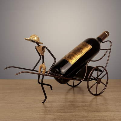 Nostalgic Style Rickshaws Wine Rack Retro Iron Art Wine