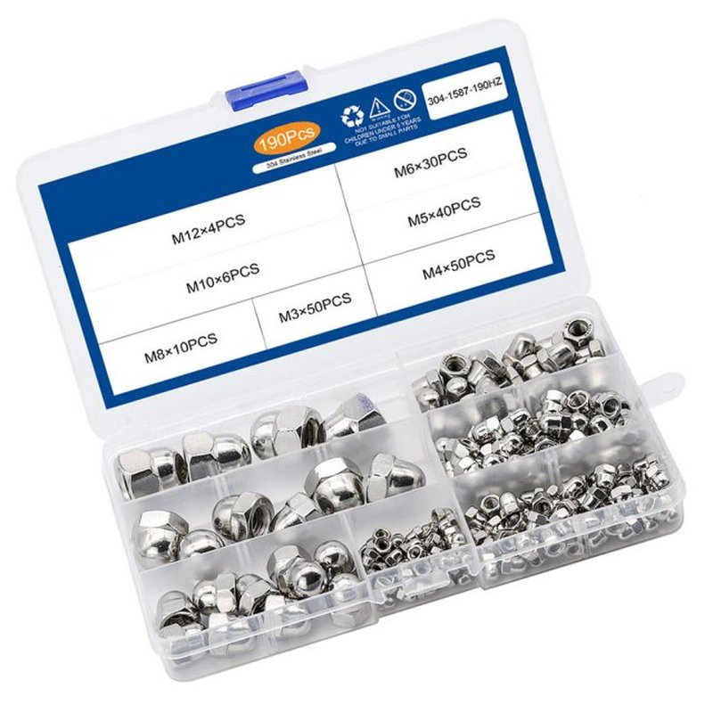 190PCS/Box Acorn Nut M3 M4 M5 M6 M8 M10 M12 Stainless Steel