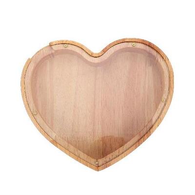 Bank Piggy Money Coin Kids Wooden Box Saving Wood Pot Heart