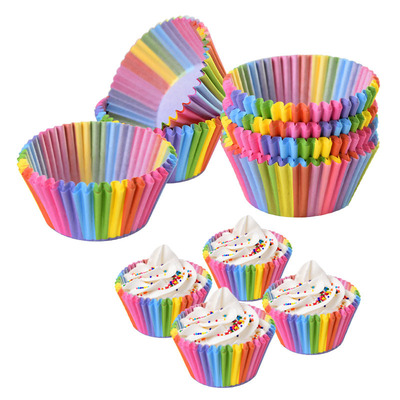 100PCs Cake Paper Cup Rainbow Muffin Cases Cupcake Mold