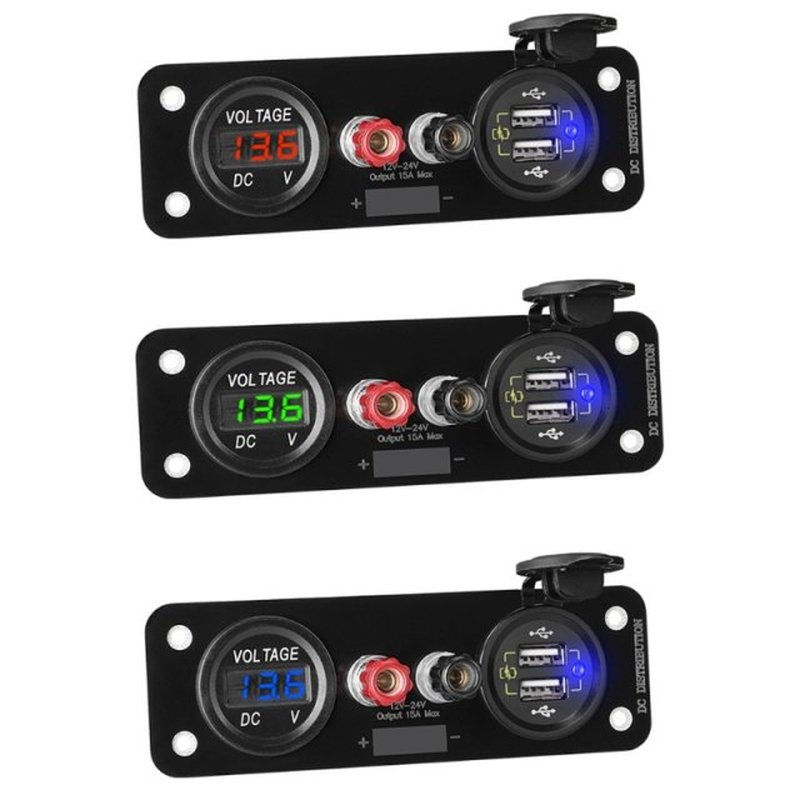 12V Dual Quick Charge 3.0 USB Charger with Voltmeter Externa