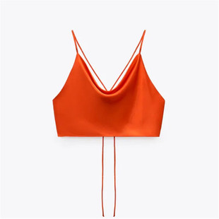 TRAF Top Women Satin Top Woman Orange Summer Crop Top Female