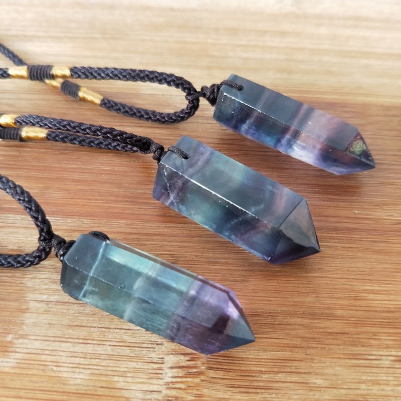 Natural Colorful Striped Column Pendant Fluorite Quartz Crys