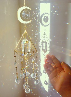 Crystal Moon Hexagon Diamond Prisms Hanging Rainbow Chaser L