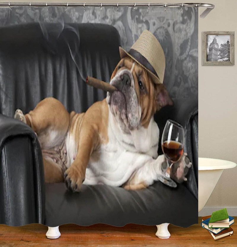3D Shower Curtain Funny English Bulldog Bathroom Curtain Se