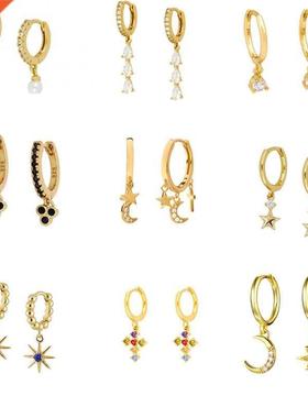 AIDE Small Cross Hoop Pendant Earrings For Women Pendientes