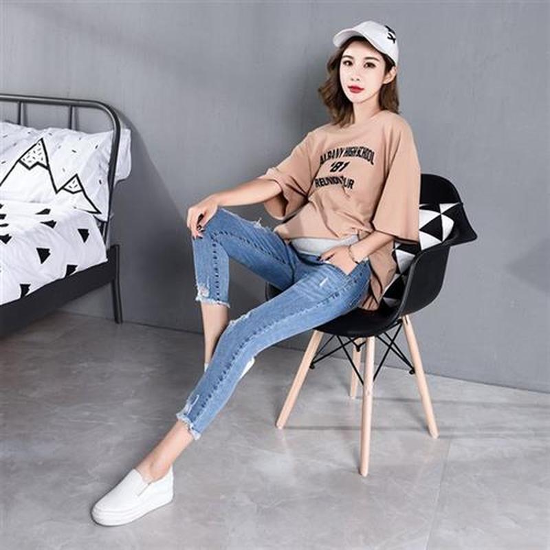 817# 7/10 Length Summer Autumn Fashion Maternity Jeans High