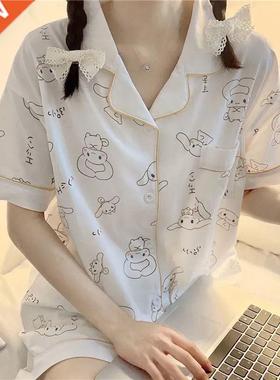 Japan Style Print Pyjamas Women Clothing Sets Summer Plus S