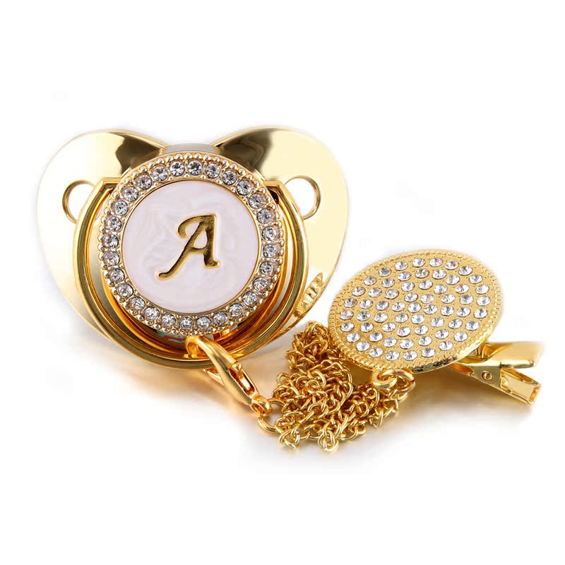 Rhinestones Baby Pacifier Pacifier Clip Chain 26 Letters Sil
