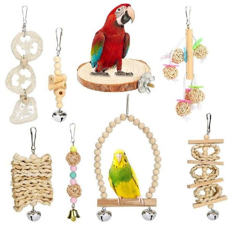 8PCS Combination Parrot Toys Set Parrot Cage Accessories