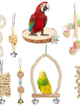 8PCS Combination Parrot Toys Set Parrot Cage Accessories