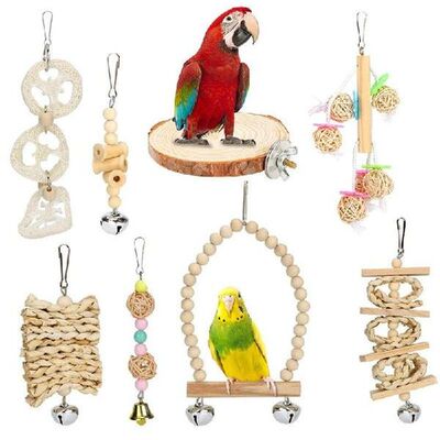 8PCS Combination Parrot Toys Set Parrot Cage Accessories