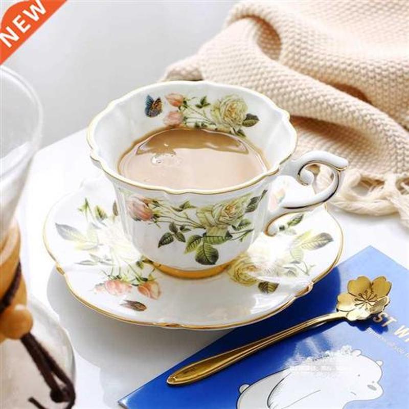 Fine Bone China Coffee Cup Sets White Rose Ceramic Tea Cups