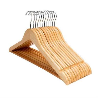 Solid Wood Suit Hangers 12 Pack with Non Slip Bar and