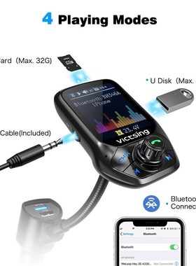 VicTsing Bluetooth FM Transmitter Radio Adapter Car Handsfr
