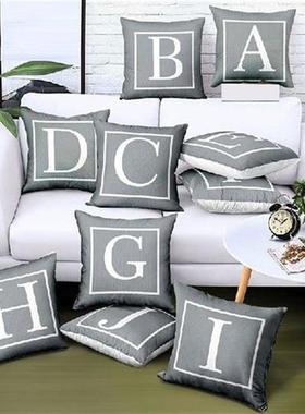 45*45cm English Letter Printed Square Gray Cushion Cover