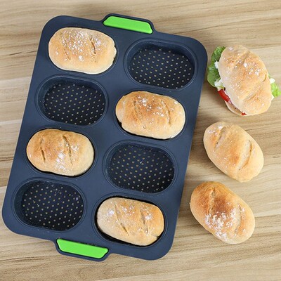 8 Grids Hamburger Tray Bread Mold French Non-stick Silicone