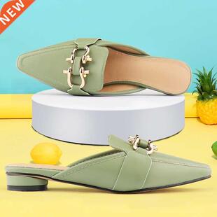 Women Flat Shoes 2022 Spring Autumn Metal Decoration Mules S