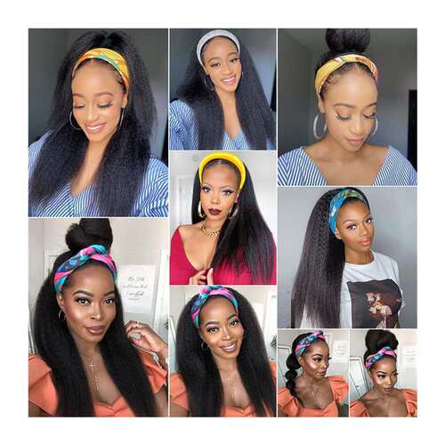 Synthetic Headband Wigs Kinky Curly Glueless  Natural Lookin