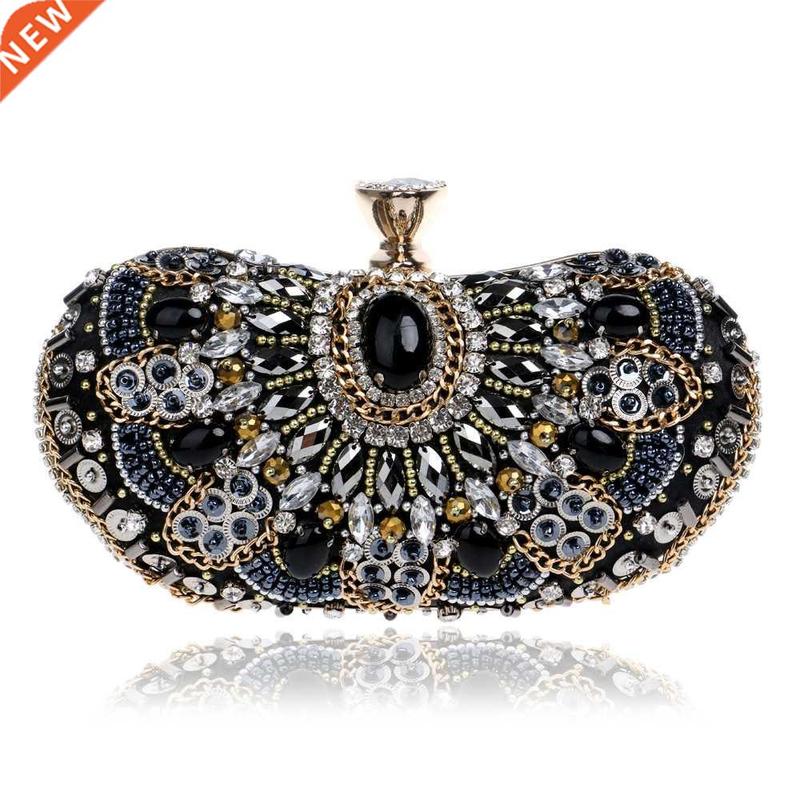 2021 Vintage Luxury Diamond GEM Bead Handmade Evening Bags F