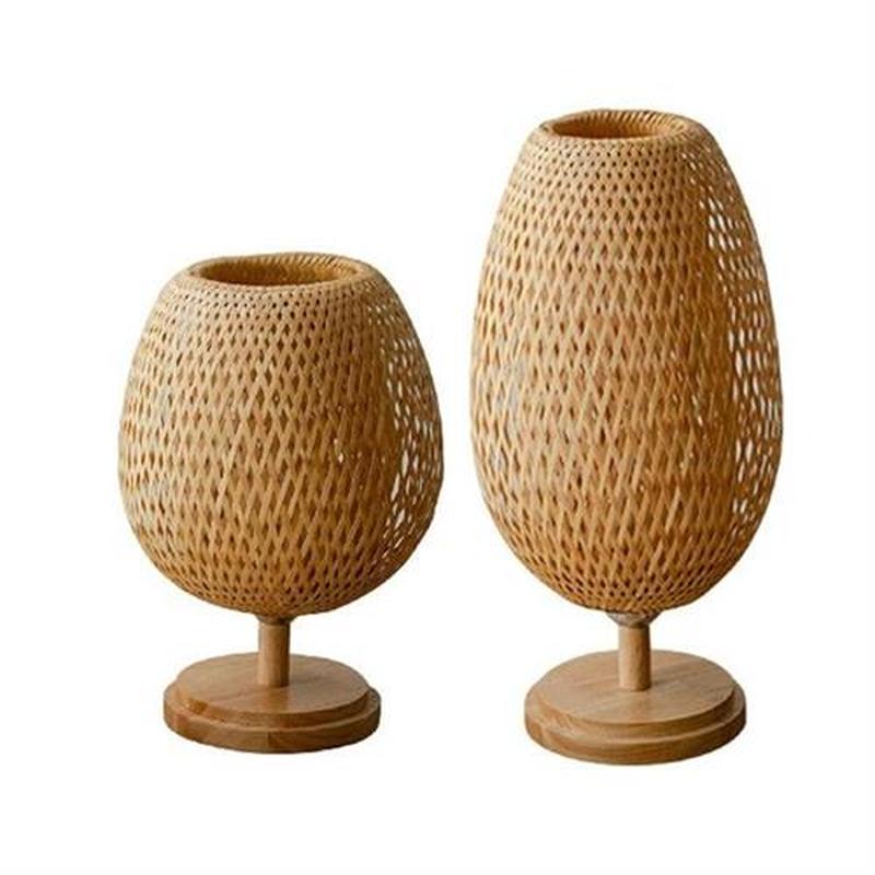 Bamboo Weaving Table Lamp with Wooden Base Desk Lamp Home