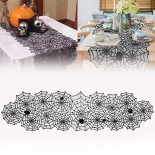 Halloween Spider Web Table Runners Black Lace Tablecloth