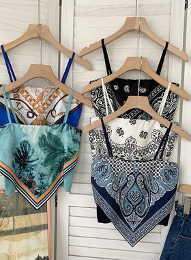 Patched Printed Camisole Top Summer Women Tank Crop Tops Gir